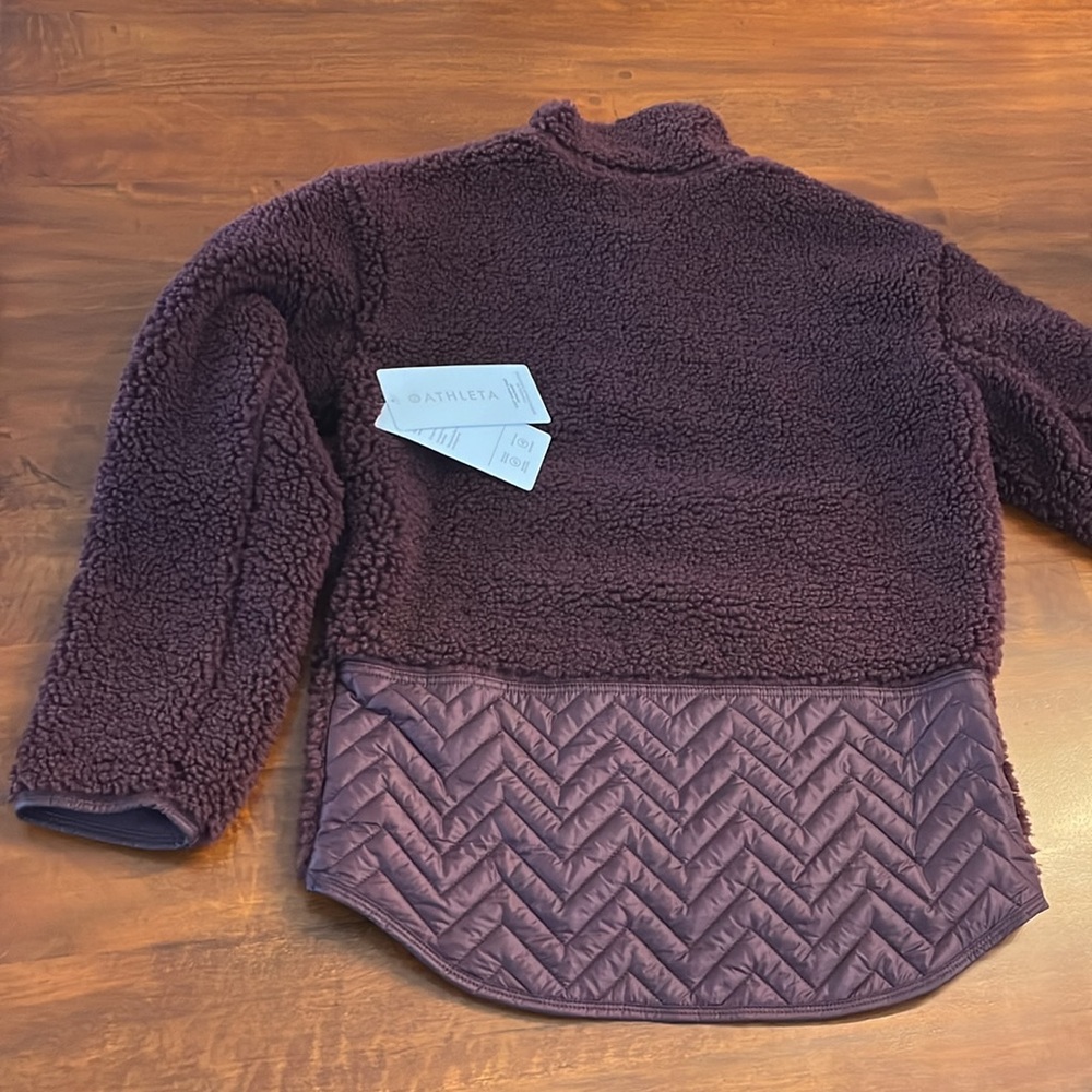 NWT Athleta Cozy Sherpa Snap Sweatshirt in Spiced Cabernet, sz XXS fits like XS - Picture 6 of 9